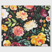 色はっきりした花と葉の色のパターン ラッピングペーパー (フラット)