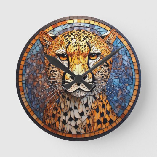 色や鮮やか柄の多い豹 ラウンド壁時計 (正面)