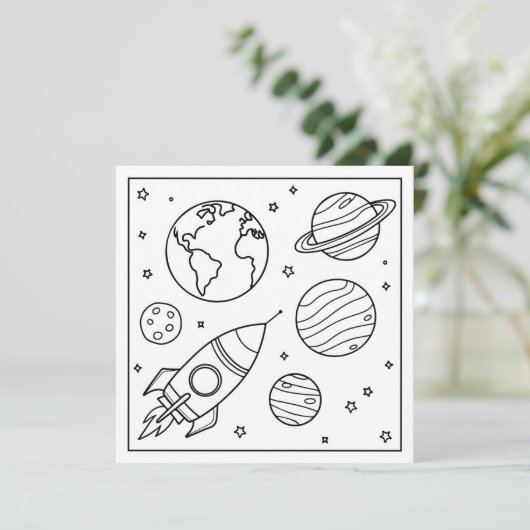 色をつけろ!宇宙ロケット名前をカスタムするキッド誕生日 カード (スタンド正面)