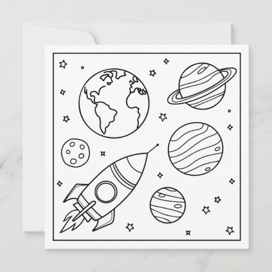 色をつけろ!宇宙ロケット名前をカスタムするキッド誕生日 カード (正面)