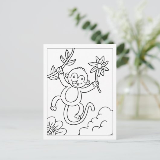 色を付けてかわいいサル |キッズアクティビティカード ポストカード (スタンド正面)