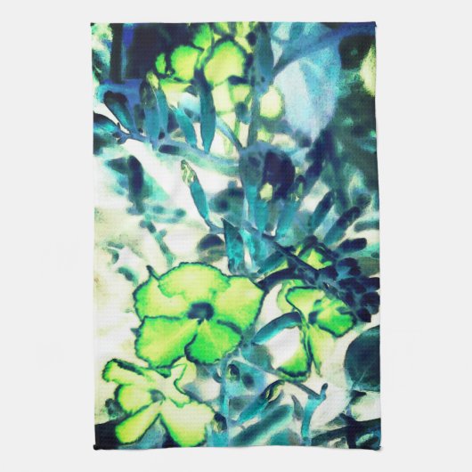 色を変えて緑がかった花 キッチンタオル (縦)
