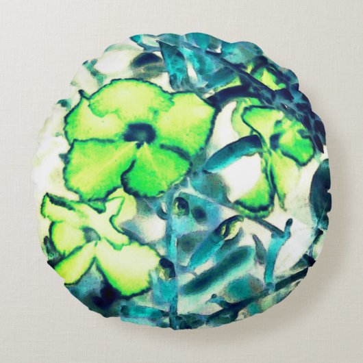 色を変えて緑がかった花 ラウンドクッション (正面)