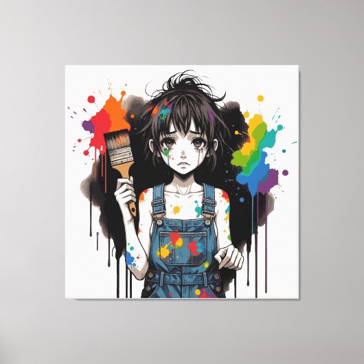 色を流す 泣く クリエイター 少女 漫画 アニメ キャンバスプリント (正面)