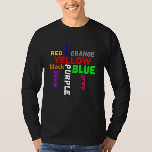 色を言う単語ゲーム カラフルな混乱 Tシャツ (正面)