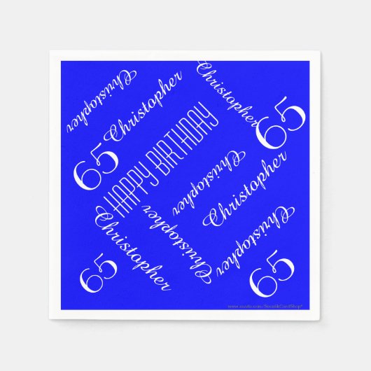 色を選択65th誕生日パーティーの繰り返し名前 スタンダードカクテルナプキン (正面)