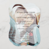 色エレガントあせカスタムたフォトジオメ結婚トリ 招待状 (正面/裏面)