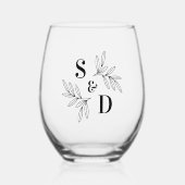 色エレガントのモノグラ結婚ムの緑の離れすべて ステムなしワイングラス (正面)