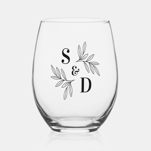 色エレガントのモノグラ結婚ムの緑の離れすべて ステムなしワイングラス (正面)