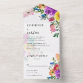 色エレガントはっきりしたバラと牡丹結婚の元気 オールインワン招待状 (内側)