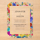 色エレガントはっきりしたバラと牡丹結婚の アクリル招待状 (正面)