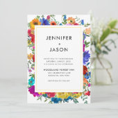 色エレガントはっきりしたバラと牡丹結婚の 招待状 (スタンド正面)