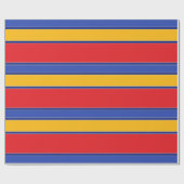 色エレガントストライプの、赤い青の黄色と銀 ラッピングペーパー (フラット)