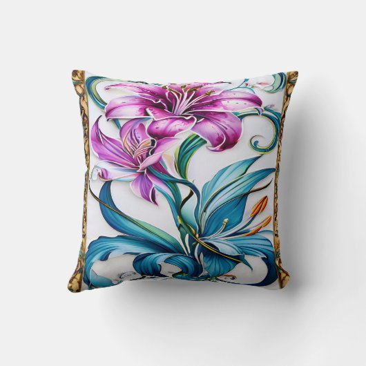 色エレガント付きのリリー鮮やかアートワーク クッション (裏面)