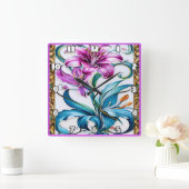 色エレガント付きのリリー鮮やかアートワーク スクエア壁時計 (ホーム)