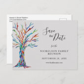 色エレガント付きツリー家族懇親会発表 案内ポストカード (正面/裏面)