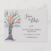 色エレガント付きツリー家族懇親会発表 案内ポストカード (正面)