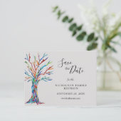 色エレガント付きツリー家族懇親会発表 案内ポストカード (スタンド正面)