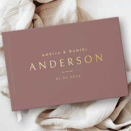 色エレガント名結婚と日付ホイル実在ー ゲストブック