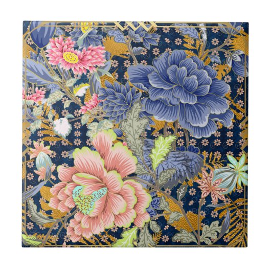 色エレガント数々の花模様 タイル (正面)