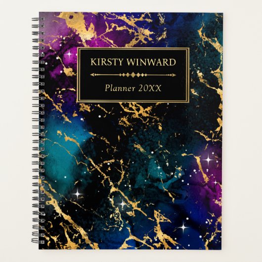色エレガント数々の&金ゴールド銀河系マーブルモノグラム プランナー手帳 (正面)