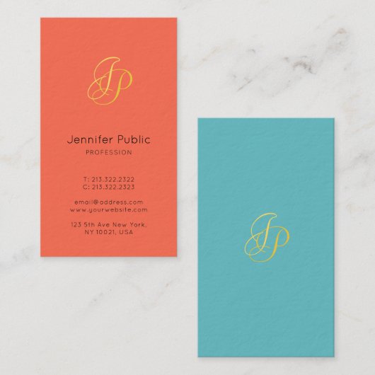 色エレガント金ゴールドルックモノグラムテンプレート 名刺 (正面/裏面)