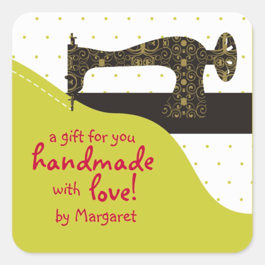 色カスタムヴィンテージ裁縫機織物ギフト スクエアシール (正面)