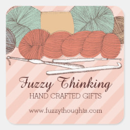 色カスタム糸の串かぎ針ミントコーラル スクエアシール