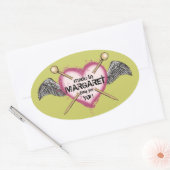 色カスタム編み物針ハートウイングラベル 楕円形シール (封筒)