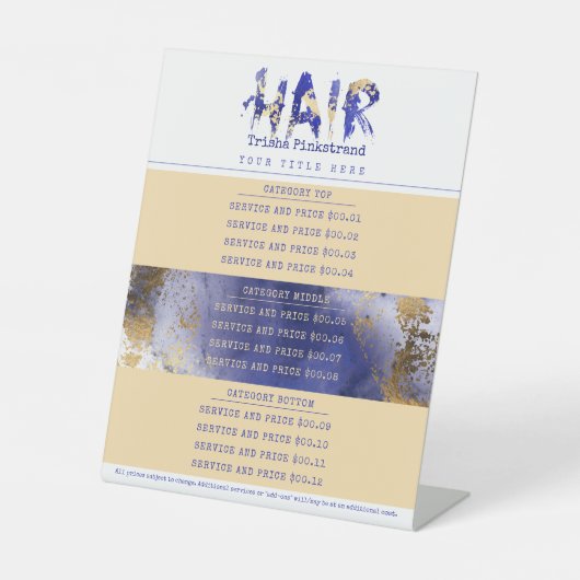 色カスタム美容師サロンサービス価格表 台座サイン (正面)