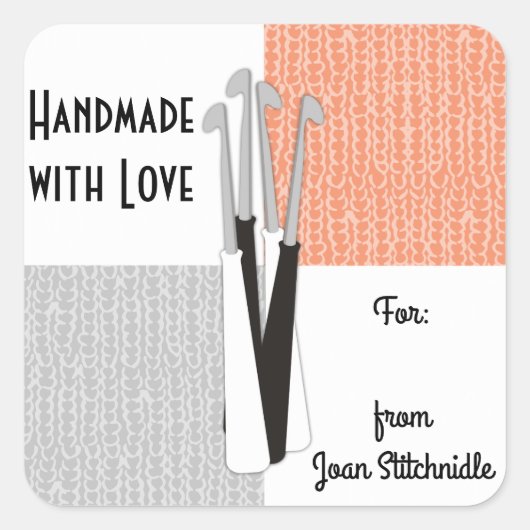 色カスタム針編み針グレー色ブロック スクエアシール (正面)