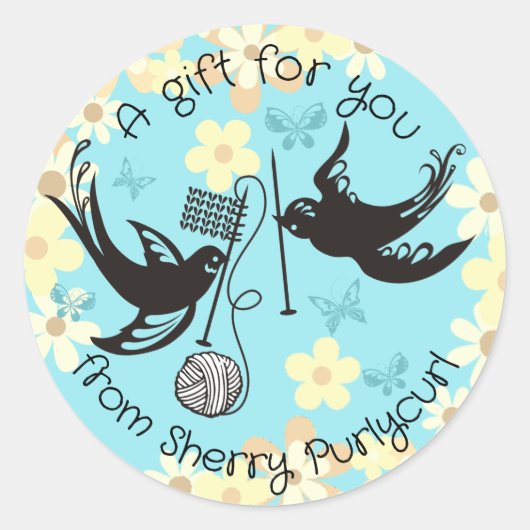 色カスタム鳥編み物針糸ボール ラウンドシール (正面)