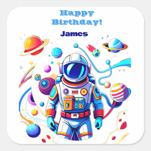 色カラフルの宇宙飛行士とはっきりした宇宙飛行士 スクエアシール (正面)