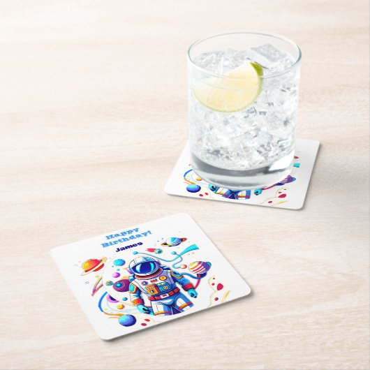 色カラフルの宇宙飛行士とはっきりした宇宙飛行士 スクエアペーパーコースター (インサイチュ)
