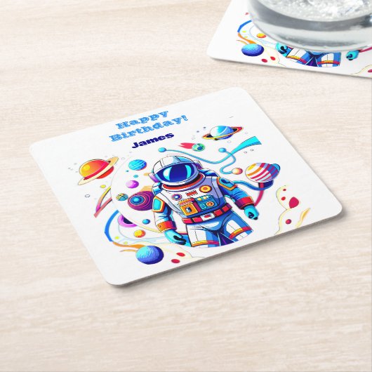 色カラフルの宇宙飛行士とはっきりした宇宙飛行士 スクエアペーパーコースター (アングル)