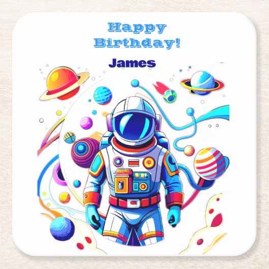 色カラフルの宇宙飛行士とはっきりした宇宙飛行士 スクエアペーパーコースター (正面)