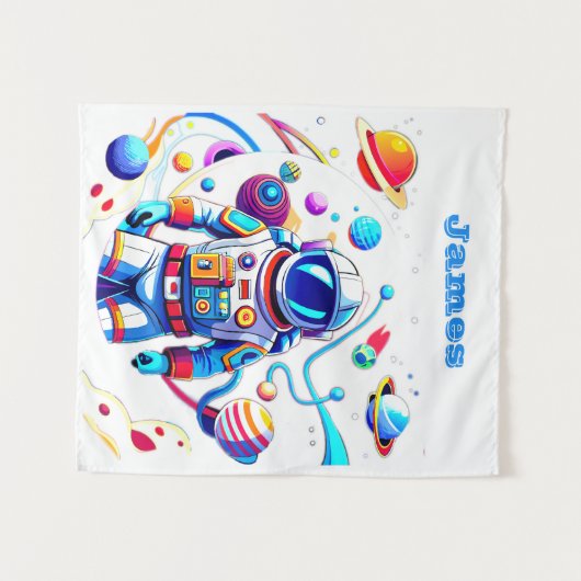 色カラフルの宇宙飛行士とはっきりした宇宙飛行士 タペストリー (正面(横))