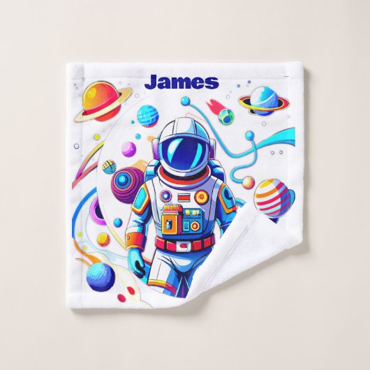 色カラフルの宇宙飛行士とはっきりした宇宙飛行士 バスタオルセット (ウォッシュタオル)