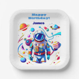 色カラフルの宇宙飛行士とはっきりした宇宙飛行士 ペーパープレート