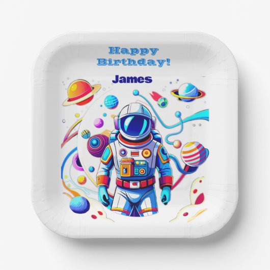 色カラフルの宇宙飛行士とはっきりした宇宙飛行士 ペーパープレート (正面)