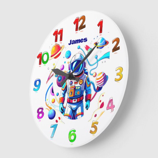 色カラフルの宇宙飛行士とはっきりした宇宙飛行士 ラージ壁時計 (傾斜)