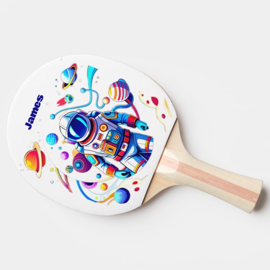 色カラフルの宇宙飛行士とはっきりした宇宙飛行士 卓球ラケット (横)