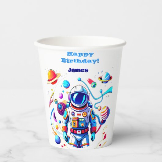 色カラフルの宇宙飛行士とはっきりした宇宙飛行士 紙コップ (正面)