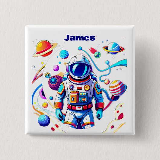 色カラフルの宇宙飛行士とはっきりした宇宙飛行士 缶バッジ (正面)