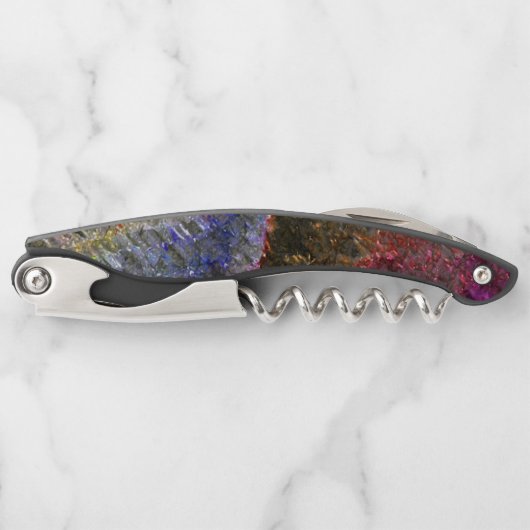 色ガラスの派手で素朴な溶けたスプラッシュ ソムリエナイフ (正面)