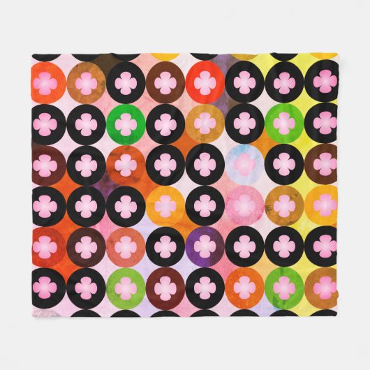 色クール数々のの円とピンク色のクローバー フリースブランケット (正面(横))