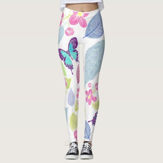 色クール色の蝶葉、デザイン レギンス (正面)