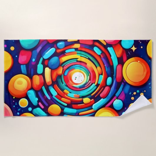 色サイケデリックの渦 ビーチタオル (正面)