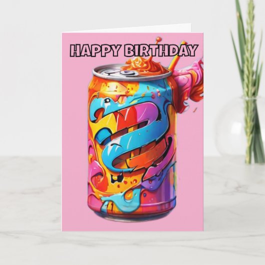 色サイケデリック付きソーダ缶誕生日 カード (正面)