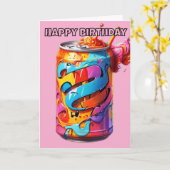 色サイケデリック付きソーダ缶誕生日 カード (黄色い花)